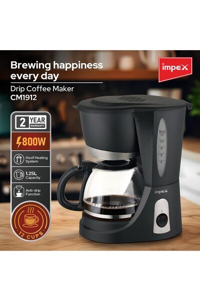 erorex Drip Coffee Maker 1.25L Coffee Machine 12 Cup Glass Carafe, Removable Funnel Filter, Keep-Warm Anti