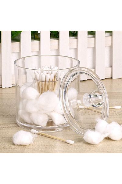 erorex Cotton Ball And Swab Organizer With Lid Apothecary Acrylic Jar Makeup Cotton Organizer Bathroom