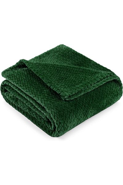 erorex Soft Flannel Fleece Blanket Throw Emerald Green Textured Decorative Velvet Blanket For Couch Sofa