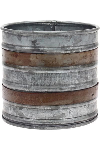 erorex Silver Aged Galvanized Metal Container With Rust Trim Detail 4.2 In Diameter