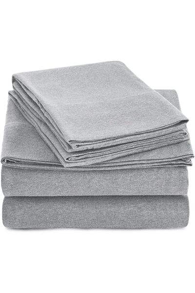 erorex Cotton Jersey 4 Piece Bed Sheet Set Queen Light Grey Solid
