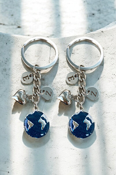 Letrovis Dünyam Sensin Gümüş Çift Anahtarlığı (2 ADET) Mavi – Sevgili, Arkadaş & Hediyelik Anahtarlık