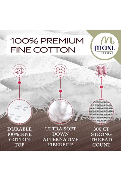 erorex Fitted Luxurious Down Alternative Mattress Pad 100 Percent Cotton 300 Thread Count Full Xl White