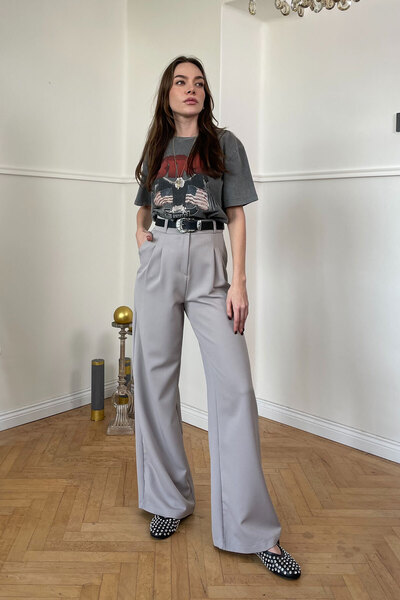 MAGARDE Pantaloni Palazzo plisați - GRI