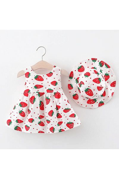 nannie Girls Dress with Strawberry Hat - 12-18 months