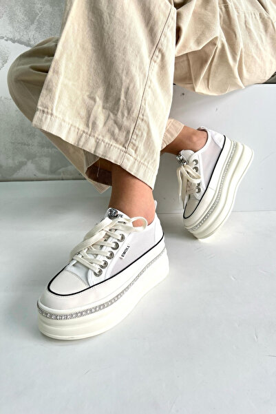 inizio White Mesh Stone Women's Sneaker Ew5030