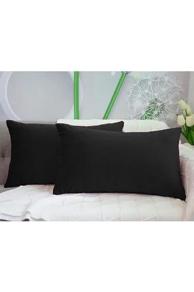erorex 2 Pieces Soft Velvet Decorative Cushion Set Solid Design 50X30 Cm Black