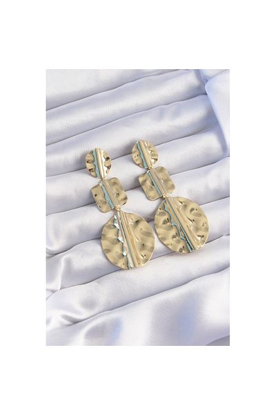 Skygo Brass Gold Color Geometric Crushed Plate Earrings - Tj-Bkp9244