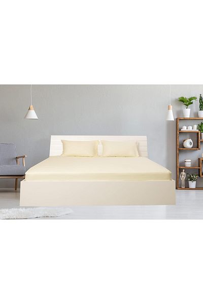 erorex Double Fitted Sheet 1Pc 100 Percent Cotton 250Tc Sateen 1Cm Stripe Size: 150X200+30Cm Cream