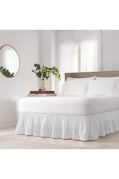 erorex Solid Elastic Wrap Around Bed Skirt Easy On Off Dust Ruffle 18 Inch Drop Twin Full White