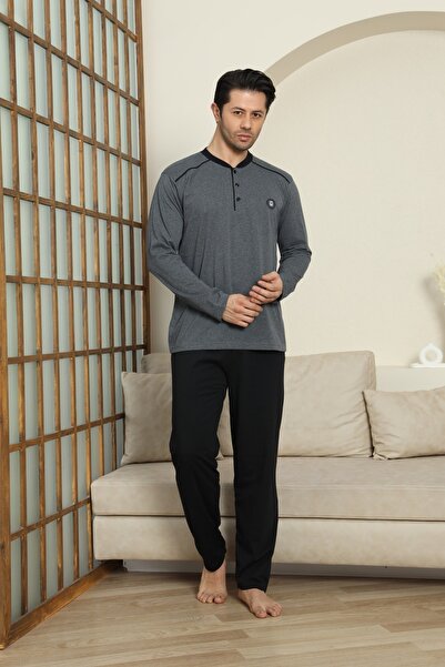 MODAREYA Ανδρικές πιτζάμες με μακρυμάνικο εποχιακό χτενισμένο βαμβάκι από ανθρακί