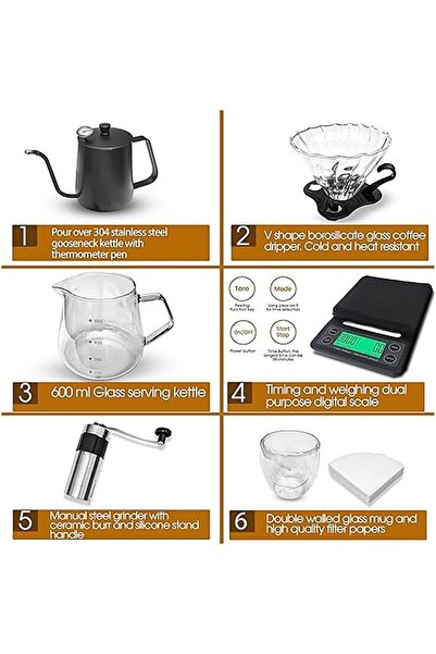 erorex Coffee Maker Set V60 Dripper Grinder Stainless Steel Kettle Timer Filters Cup Travel Bag Gift