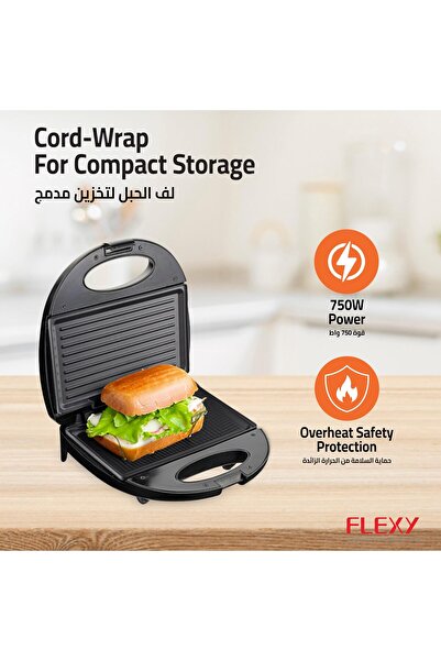 erorex Sandwich Grill: 2-Slice, Cool-Touch Handle, Non-Stick Plates, Power/Ready Indicators, Upright