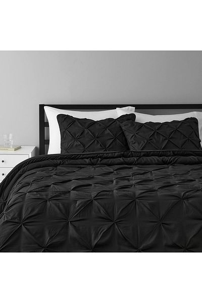 erorex Pinch Pleat Down Alternative Comforter Bedding Set King Black