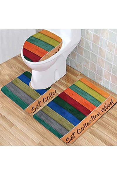 erorex 3 Set Bathroom Anti Slip Pedestal Rug + Lid Toilet Cover + Bath Mat