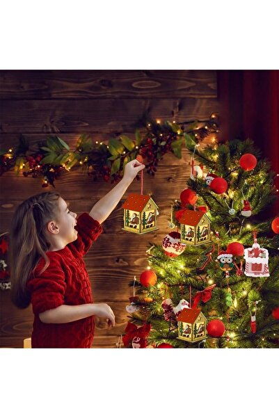 erorex Tree Log Cabin Ornaments Xmas Exquisite Luminous Log Cabin Ornaments Tree Wooden House Hanging