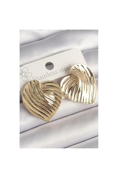 Skygo Brass Gold Color Embroidered Plate Heart Model Women's Earrings - Tj-Bkp10247