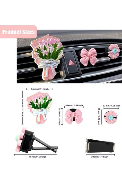 erorex 3Pcs Air Freshener Clips For Car Bow Decoration Bouquet Decoration Car Air Outlet Cute Decoration