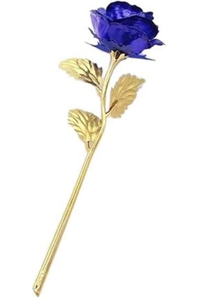 erorex Artificial Decorative Gold Plated Rose Flower Blue Gold 25X8X5Centimeter