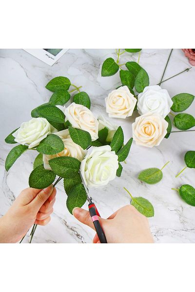 erorex 120 Pcs Artificial Rose Leaves Fake Rose Flower Leaves Faux Silk Green Leaves For Wedding Bouquets