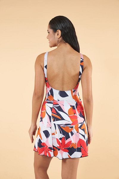 Estiva Orange Leaf Patterned Dress Swimsuit