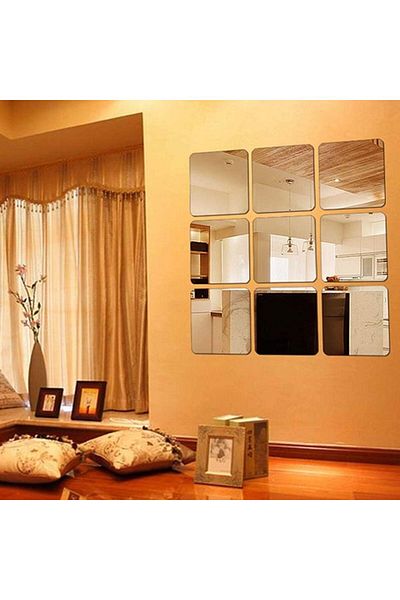 erorex 9 Pieces Square Mirror Tile Wall Stickers Set Mosaic Wall Paper Bathroom Decoration