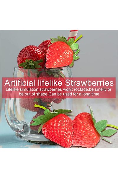 erorex 20 Pieces Artificial Strawberries Fake Strawberries Lifelike Red Realistic Plastic Strawberries
