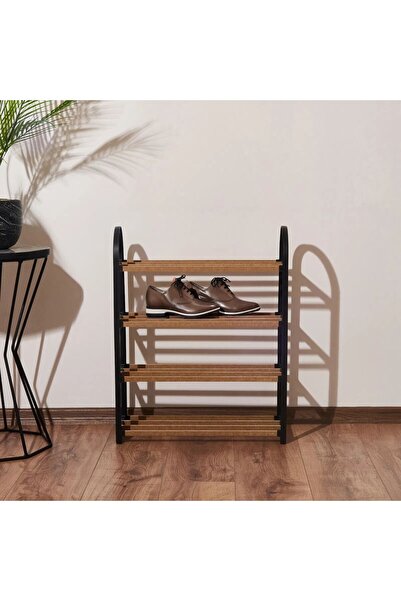 ShopHouse Midi Ahşap Çubuklu 4 Bölmeli Ayakkabılık 8 Çift Ayakkabı Kapasiteli...