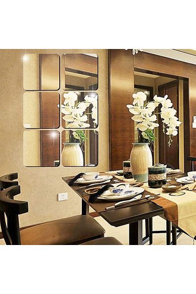 erorex 9 Pieces Square Mirror Tile Wall Stickers Set Mosaic Wall Paper Bathroom Decoration