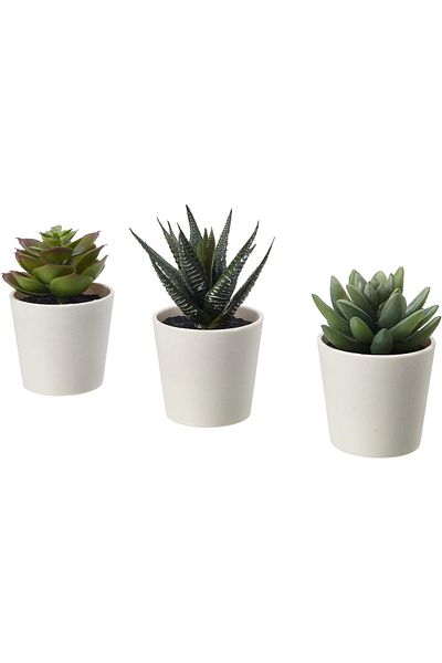 erorex Artificial Plants Mini Succulents With Plastic Vase Pot White 3 Pieces