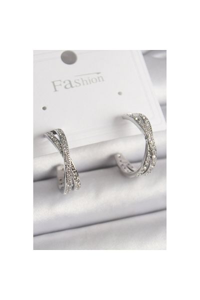 Skygo Brass Silver Color Zircon Stone Spiral Hoop Model Women's Earrings - Tj-Bkp9900