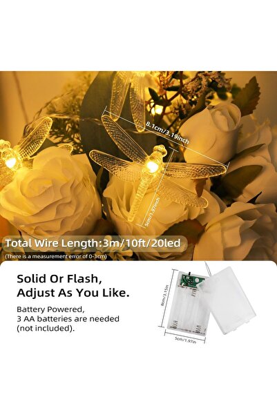 erorex Dragonfly Hanging Fairy String Lights 3M 10Ft 20Leds Battery Operated Dragonfly String Lights