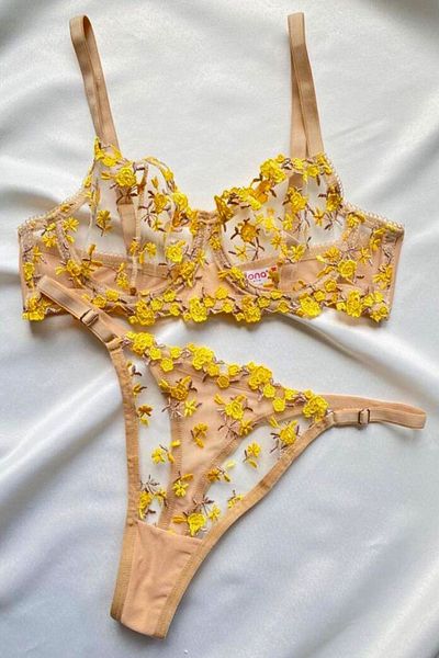 Moldina Σετ σουτιέν Μπεζ Κίτρινο Floral