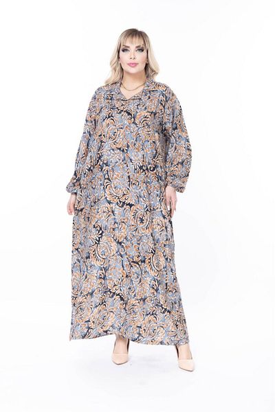 mervemoda Γυναικείο μακρυμάνικο καλοκαιρινό φόρεμα μεγάλου μεγέθους