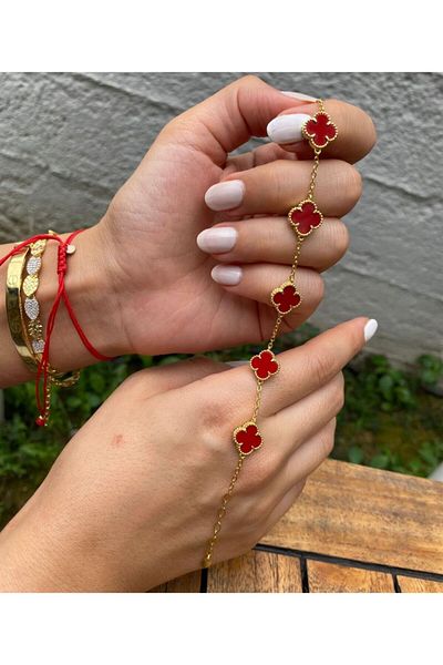 Store Steel Clover Bracelet Stylish Karamaz Red