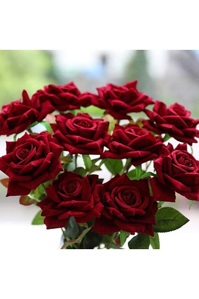 erorex 12Pcs Artificial Roses Velvet Flowers With Long Stem Fake Roses Bouquet Diy For Home Garden Wedding