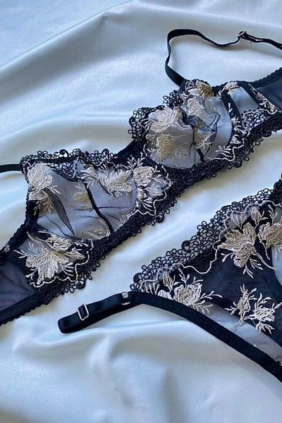 Moldina Γυναικείο Σετ Σουτιέν Μαύρο Μπεζ Floral Underwire Brode