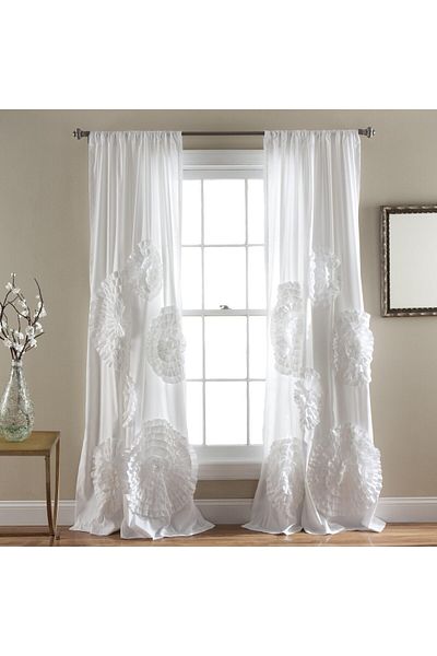erorex Serena Window Curtain Panel Ruffled Floral Vintage Chic Farmhouse Style Living Dining Room Bedroom