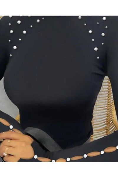 İpeksi Silky Women's High Neck Pearl Detail Opportunity Product Blouse