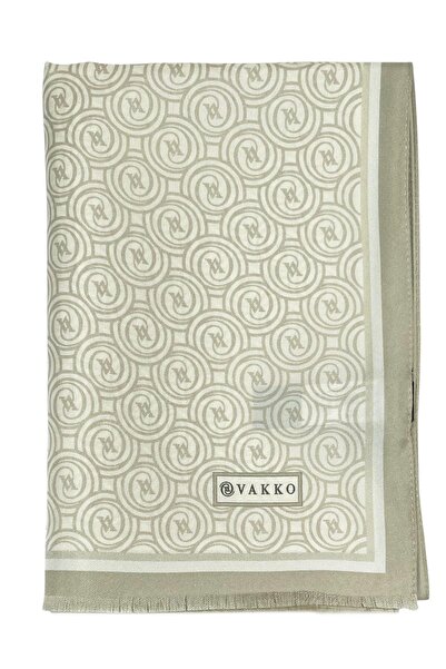 Vakko Twill İpek Şal - Yeni Monogram - Bej