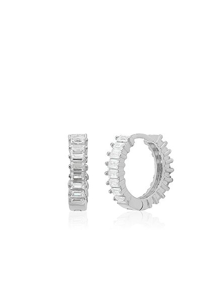 Zanaatsilver 925 Ayar Gümüş Tamtur Baget Taşlı 14 mm Halka Küpe