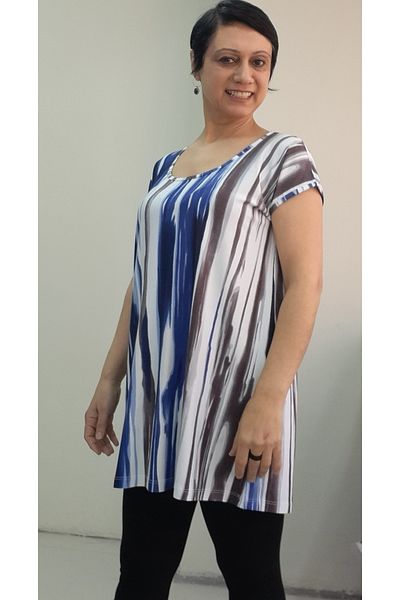 Mertcan Butik Tricou din viscoză din bumbac pieptănat cu mâneci joase, cu mărimea albastru și alb