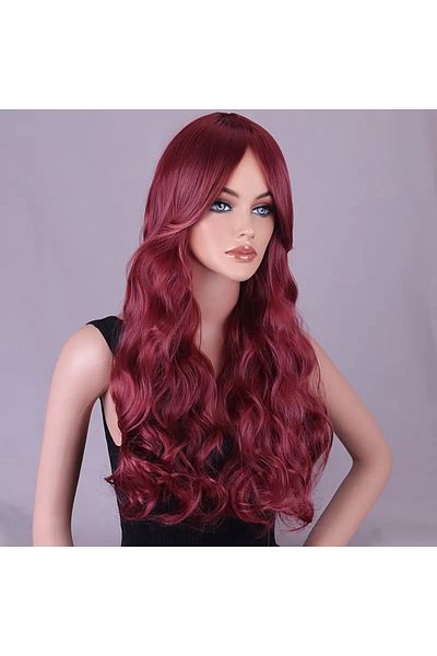 Zeysum Wine Red Wavy Hair Snap Hairpiece Fake Hair 60 cm 120Gr Heat Resistant Half Moon