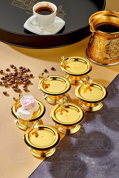 Milenay Decorative Metal 6-Piece Turkish Delight Bowl, Coffee Side Presentation Set - Butterfly Detail
