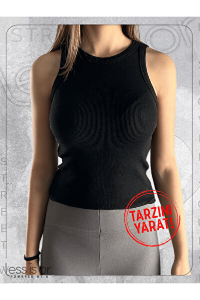 less is or Ribbed Halter Neck Premium Texture Black Color Women's Undershirt