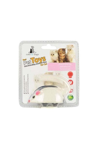 Flip Wind-Up Mouse Plush Cat Toy White - Pızm-048