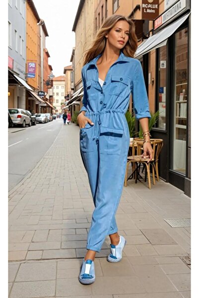 Pasaklı Giyim Women's Safari Long Sleeve Lace-Up Waist Buttoned Pocketed Jump...