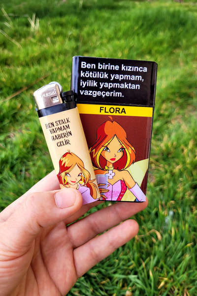 SARANG 2'li Flora Winx Baskılı Sigara Kutusu ve Çakmak Seti