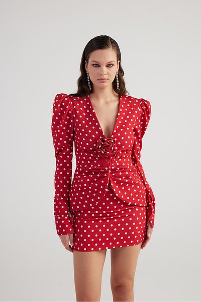 HOLLY LOLLY Red Wilma Blazer - Watermelon Sleeve Jacket with Polka Dots and Rose Accessories