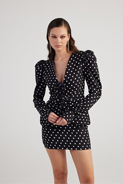 HOLLY LOLLY Black Wilma Blazer - Watermelon Sleeve Jacket with Polka Dots and Rose Accessories